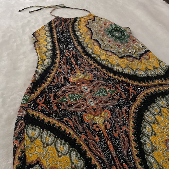 SEXY! Vintage Halter Body Con Midi Dress Multi print Size S-M - Picture 2 of 11